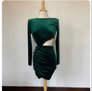 Emerald green velvet cutout dress M